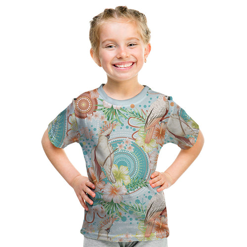 Australia Pink Cockatoo Aboriginal Art Kid T Shirt Tropical Hibiscus Floral Style