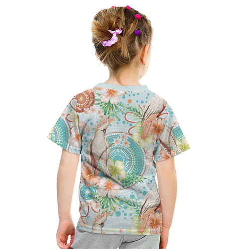 Australia Pink Cockatoo Aboriginal Art Kid T Shirt Tropical Hibiscus Floral Style