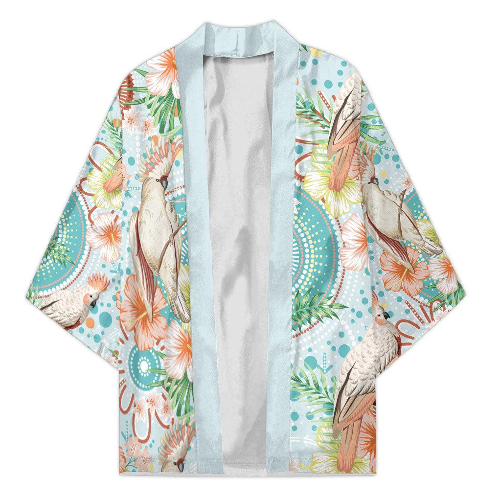 Australia Pink Cockatoo Aboriginal Art Kimono Tropical Hibiscus Floral Style