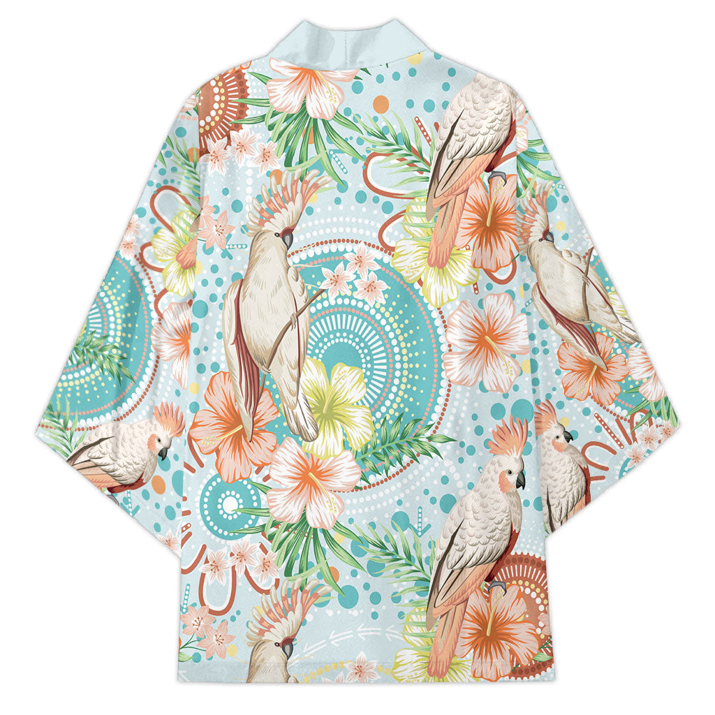Australia Pink Cockatoo Aboriginal Art Kimono Tropical Hibiscus Floral Style