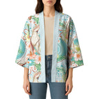 Australia Pink Cockatoo Aboriginal Art Kimono Tropical Hibiscus Floral Style