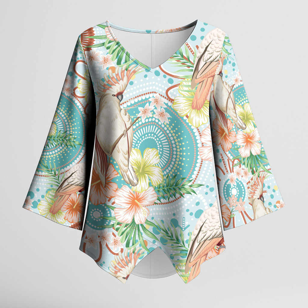 Australia Pink Cockatoo Aboriginal Art Kimono Sleeve Blouse Tropical Hibiscus Floral Style