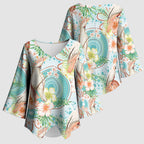 Australia Pink Cockatoo Aboriginal Art Kimono Sleeve Blouse Tropical Hibiscus Floral Style