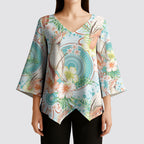 Australia Pink Cockatoo Aboriginal Art Kimono Sleeve Blouse Tropical Hibiscus Floral Style