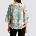 Australia Pink Cockatoo Aboriginal Art Kimono Sleeve Blouse Tropical Hibiscus Floral Style