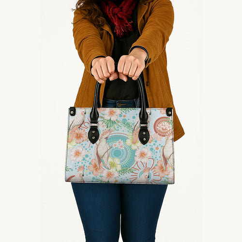 Australia Pink Cockatoo Aboriginal Art Leather Bag Tropical Hibiscus Floral Style