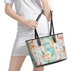 Australia Pink Cockatoo Aboriginal Art Leather Tote Bag Tropical Hibiscus Floral Style