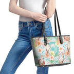 Australia Pink Cockatoo Aboriginal Art Leather Tote Bag Tropical Hibiscus Floral Style