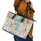 Australia Pink Cockatoo Aboriginal Art Leather Tote Bag Tropical Hibiscus Floral Style