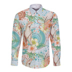 Australia Pink Cockatoo Aboriginal Art Long Sleeve Button Shirt Tropical Hibiscus Floral Style