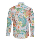Australia Pink Cockatoo Aboriginal Art Long Sleeve Button Shirt Tropical Hibiscus Floral Style