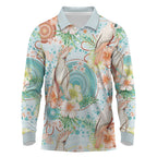 Australia Pink Cockatoo Aboriginal Art Long Sleeve Polo Shirt Tropical Hibiscus Floral Style