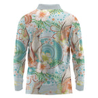 Australia Pink Cockatoo Aboriginal Art Long Sleeve Polo Shirt Tropical Hibiscus Floral Style