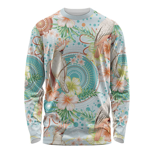 Australia Pink Cockatoo Aboriginal Art Long Sleeve Shirt Tropical Hibiscus Floral Style