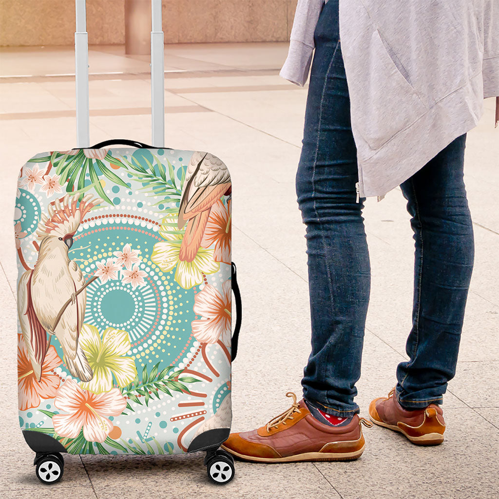 Australia Pink Cockatoo Aboriginal Art Luggage Cover Tropical Hibiscus Floral Style