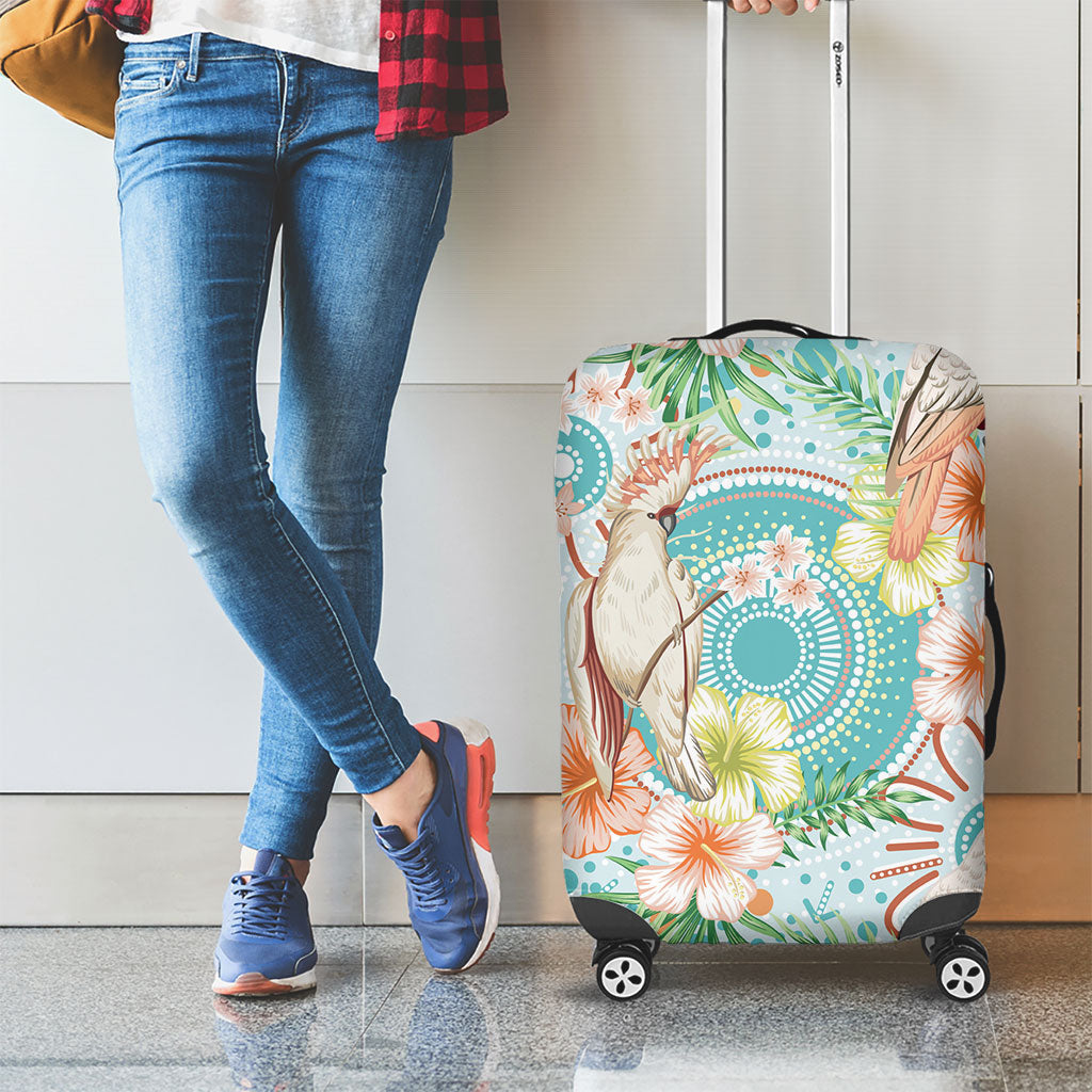 Australia Pink Cockatoo Aboriginal Art Luggage Cover Tropical Hibiscus Floral Style