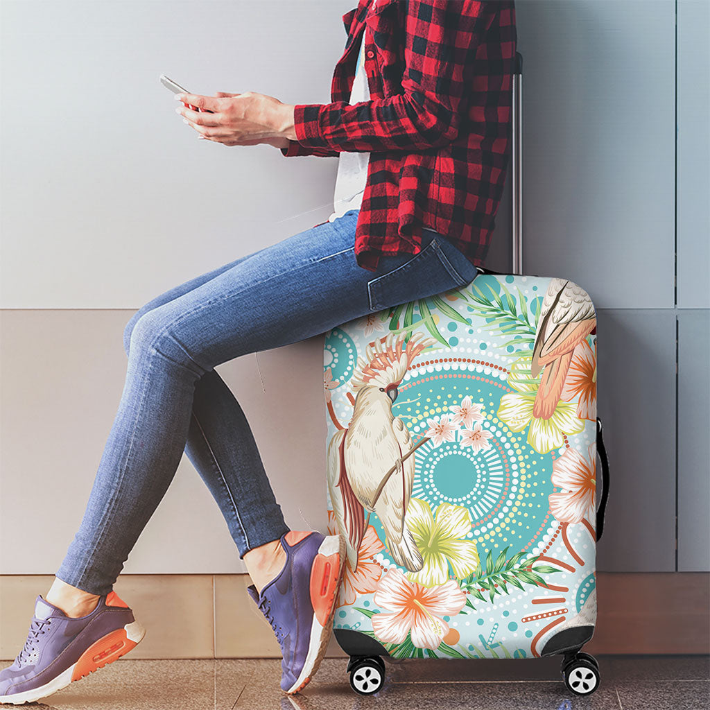 Australia Pink Cockatoo Aboriginal Art Luggage Cover Tropical Hibiscus Floral Style