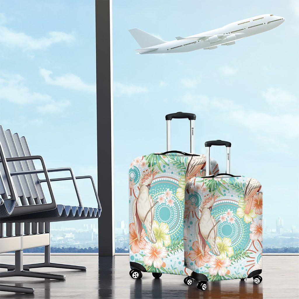 Australia Pink Cockatoo Aboriginal Art Luggage Cover Tropical Hibiscus Floral Style
