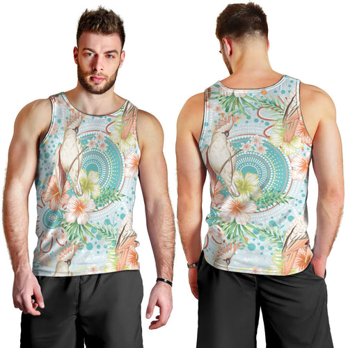 Australia Pink Cockatoo Aboriginal Art Men Tank Top Tropical Hibiscus Floral Style