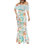 Australia Pink Cockatoo Aboriginal Art Mermaid Dress Tropical Hibiscus Floral Style