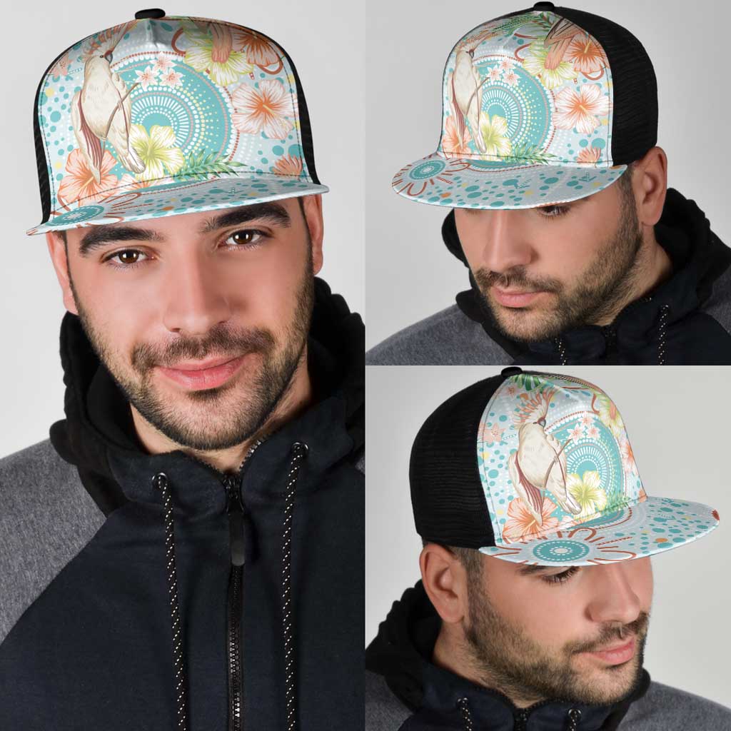 Australia Pink Cockatoo Aboriginal Art Mesh Trucker Cap Tropical Hibiscus Floral Style