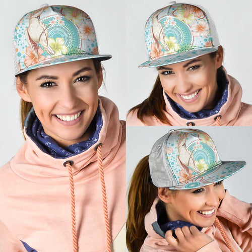 Australia Pink Cockatoo Aboriginal Art Mesh Trucker Cap Tropical Hibiscus Floral Style
