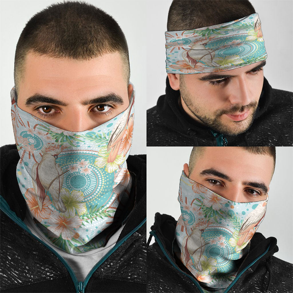 Australia Pink Cockatoo Aboriginal Art Neck Gaiter Tropical Hibiscus Floral Style