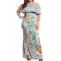 Australia Pink Cockatoo Aboriginal Art Off Shoulder Maxi Dress Tropical Hibiscus Floral Style