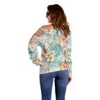 Australia Pink Cockatoo Aboriginal Art Off Shoulder Sweater Tropical Hibiscus Floral Style
