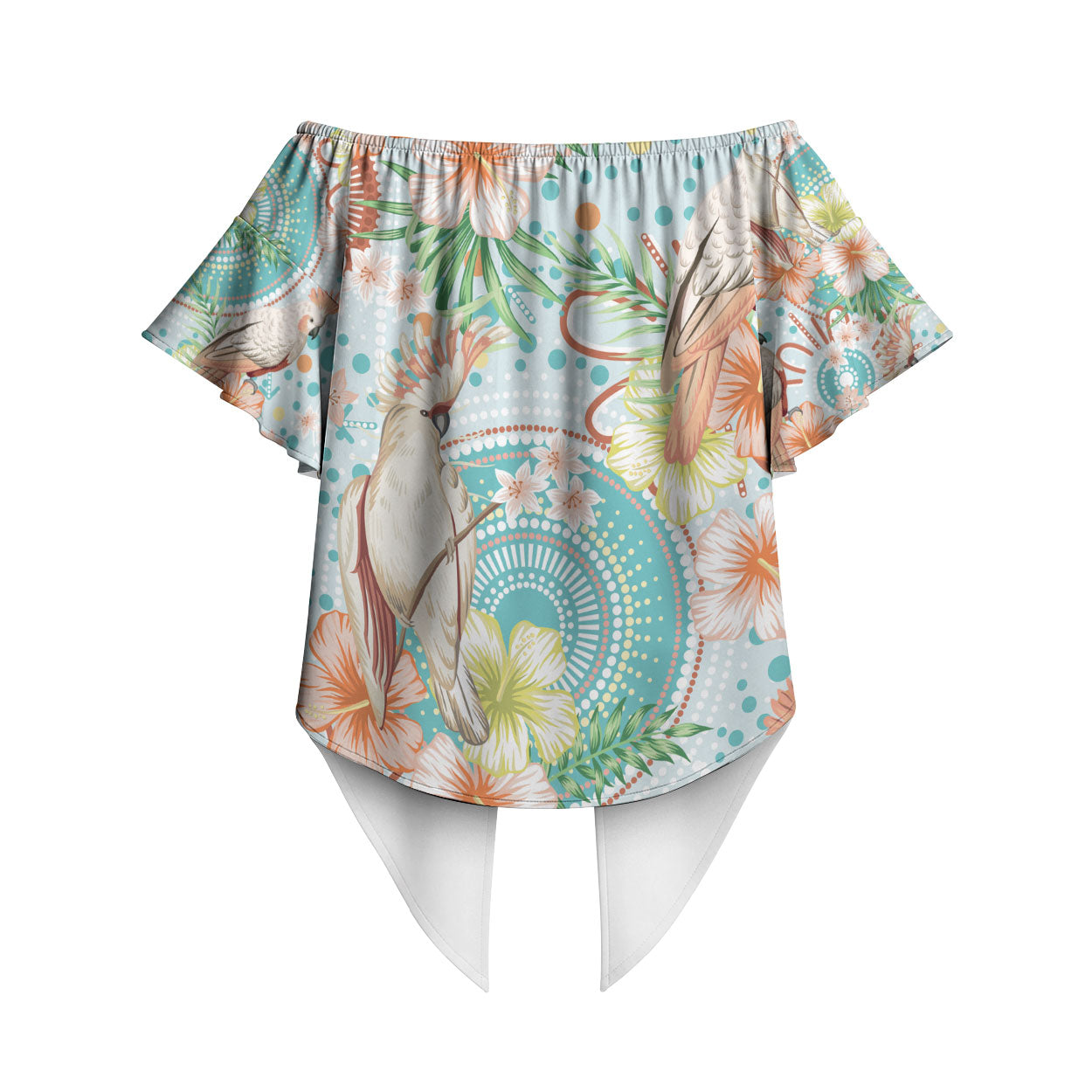 Australia Pink Cockatoo Aboriginal Art Off Shoulder Wrap Waist Top Tropical Hibiscus Floral Style
