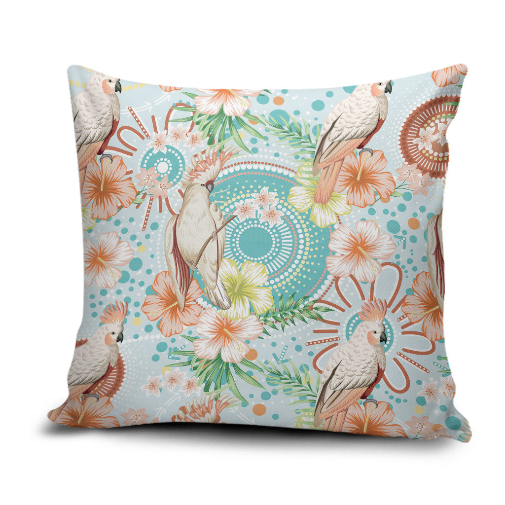 Australia Pink Cockatoo Aboriginal Art Pillow Cover Tropical Hibiscus Floral Style