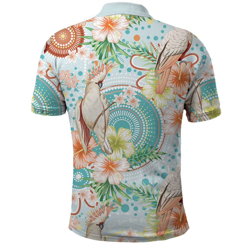 Australia Pink Cockatoo Aboriginal Art Polo Shirt Tropical Hibiscus Floral Style