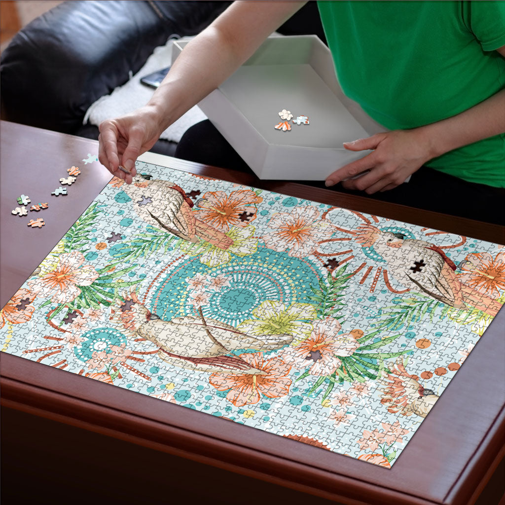 Australia Pink Cockatoo Aboriginal Art Puzzle Tropical Hibiscus Floral Style