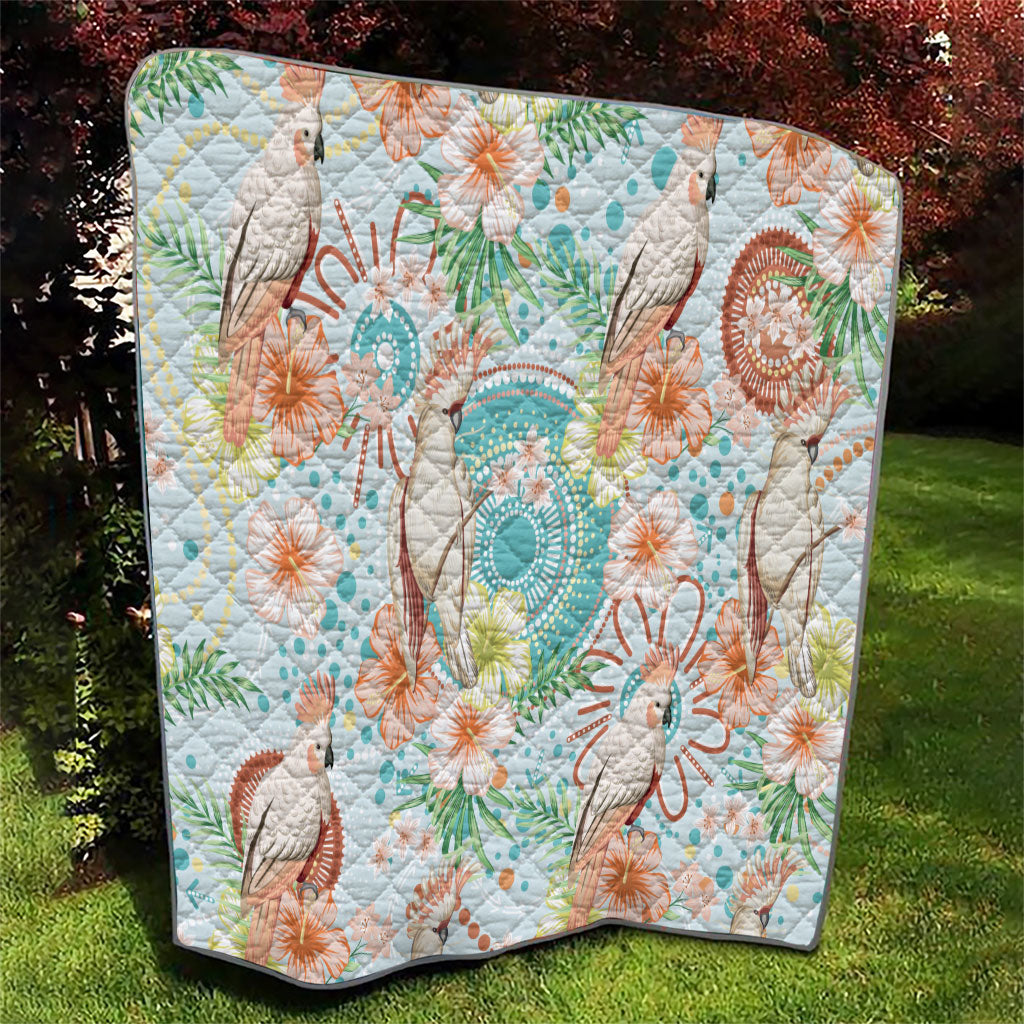 Australia Pink Cockatoo Aboriginal Art Quilt Tropical Hibiscus Floral Style