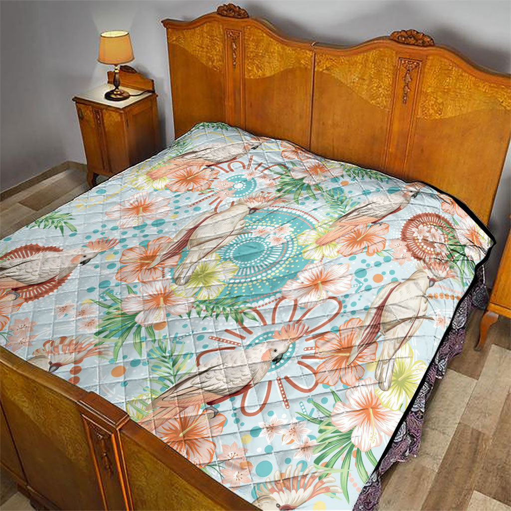 Australia Pink Cockatoo Aboriginal Art Quilt Tropical Hibiscus Floral Style