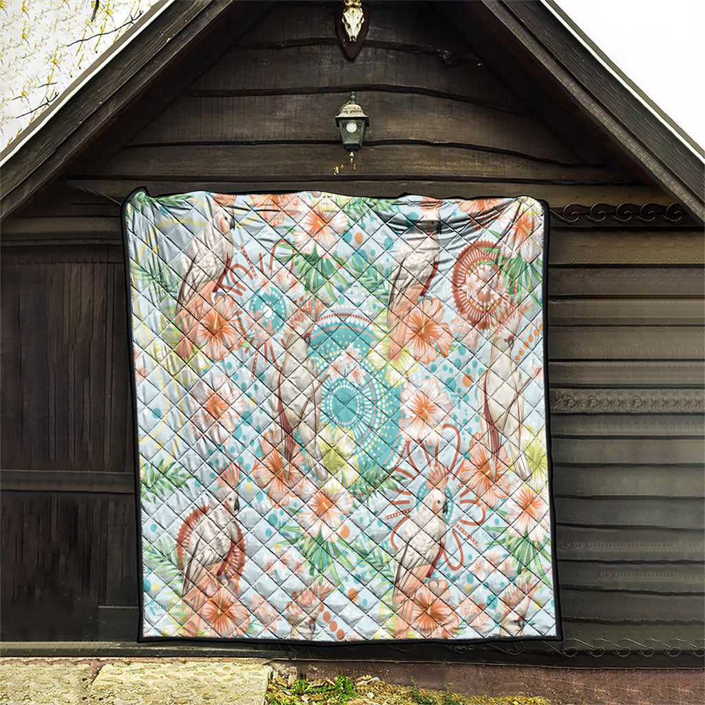 Australia Pink Cockatoo Aboriginal Art Quilt Tropical Hibiscus Floral Style