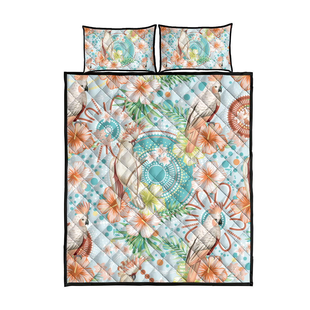 Australia Pink Cockatoo Aboriginal Art Quilt Bed Set Tropical Hibiscus Floral Style