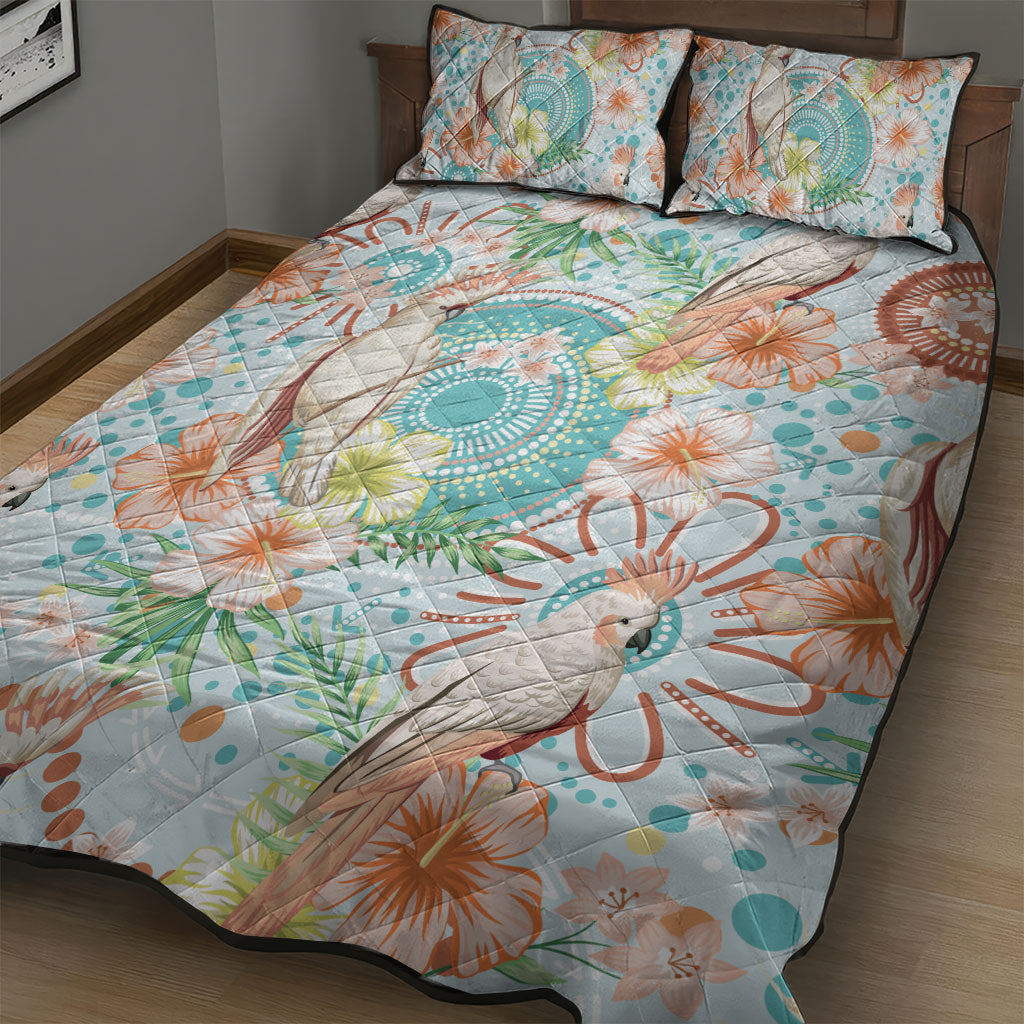 Australia Pink Cockatoo Aboriginal Art Quilt Bed Set Tropical Hibiscus Floral Style