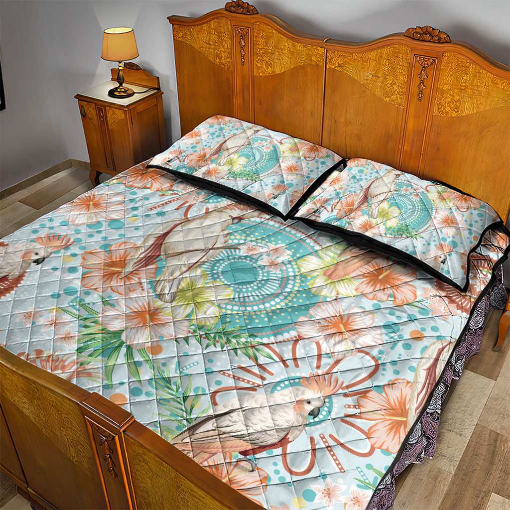 Australia Pink Cockatoo Aboriginal Art Quilt Bed Set Tropical Hibiscus Floral Style
