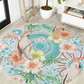 Australia Pink Cockatoo Aboriginal Art Round Carpet Tropical Hibiscus Floral Style