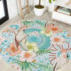 Australia Pink Cockatoo Aboriginal Art Round Carpet Tropical Hibiscus Floral Style