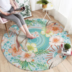 Australia Pink Cockatoo Aboriginal Art Round Carpet Tropical Hibiscus Floral Style