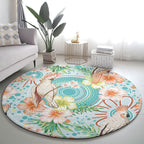 Australia Pink Cockatoo Aboriginal Art Round Carpet Tropical Hibiscus Floral Style