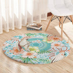 Australia Pink Cockatoo Aboriginal Art Round Carpet Tropical Hibiscus Floral Style
