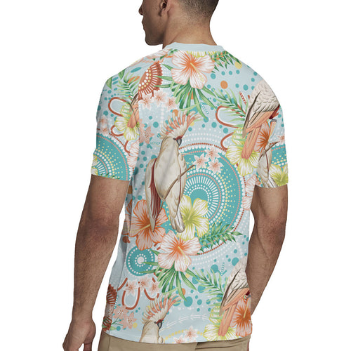 Australia Pink Cockatoo Aboriginal Art Rugby Jersey Tropical Hibiscus Floral Style