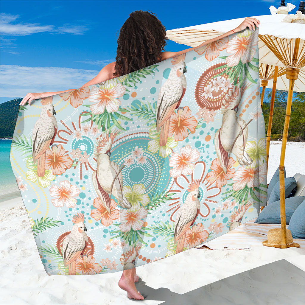 Australia Pink Cockatoo Aboriginal Art Sarong Tropical Hibiscus Floral Style