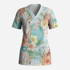 Australia Pink Cockatoo Aboriginal Art Scrub Top Tropical Hibiscus Floral Style