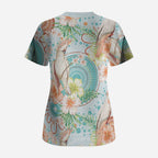 Australia Pink Cockatoo Aboriginal Art Scrub Top Tropical Hibiscus Floral Style