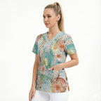 Australia Pink Cockatoo Aboriginal Art Scrub Top Tropical Hibiscus Floral Style