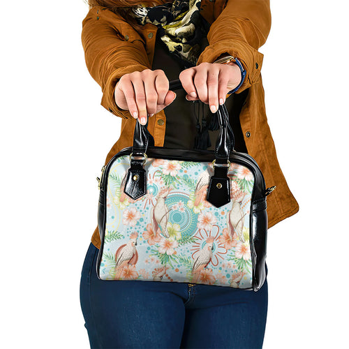 Australia Pink Cockatoo Aboriginal Art Shoulder Handbag Tropical Hibiscus Floral Style